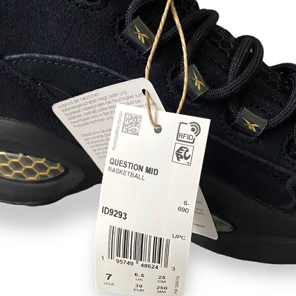 Reebok Question Mid 2022 Retro Basketball Black Shoes Iverson Mens size 7 ID9293